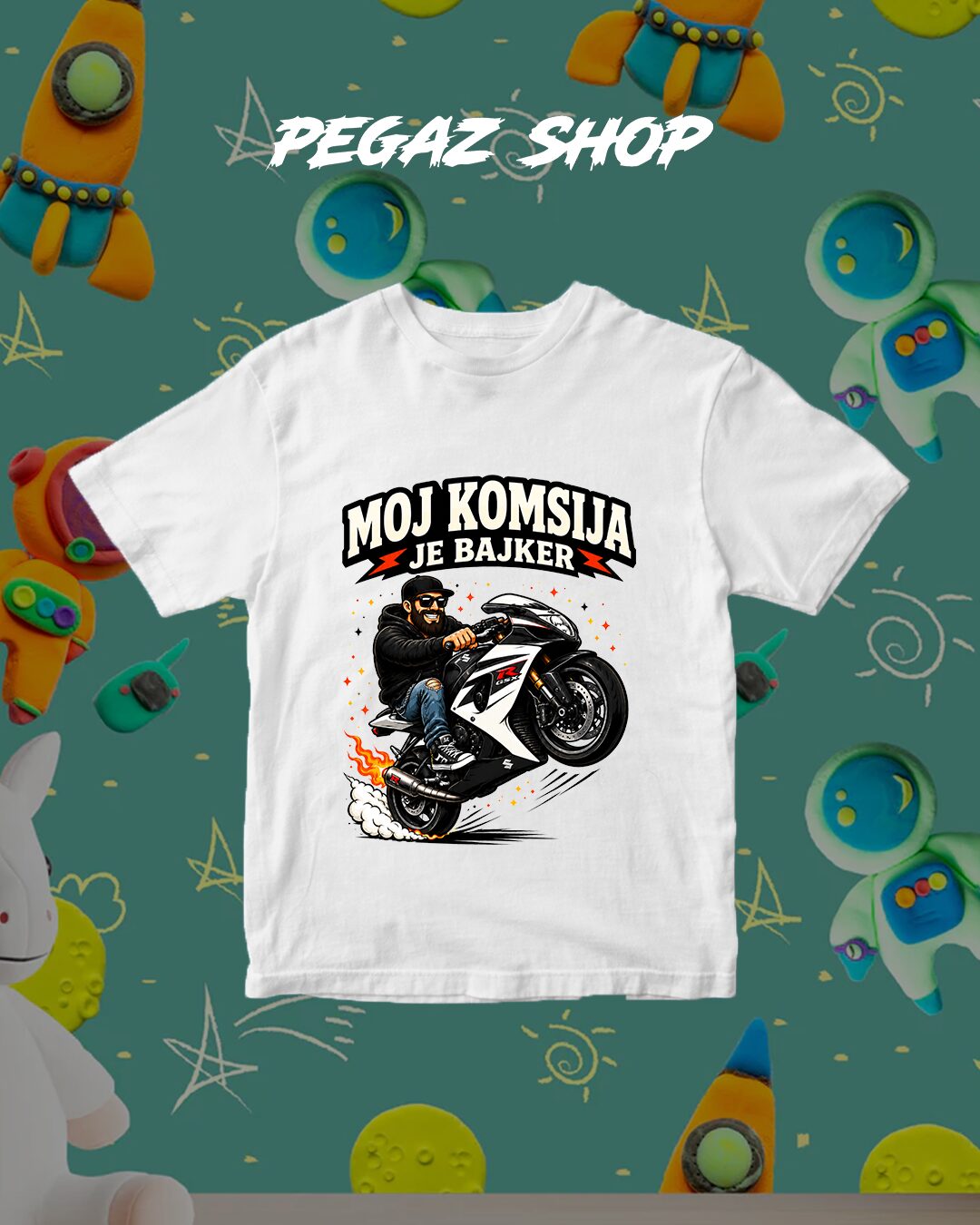 Dečija moto majica Moj Komšija Je Bajker